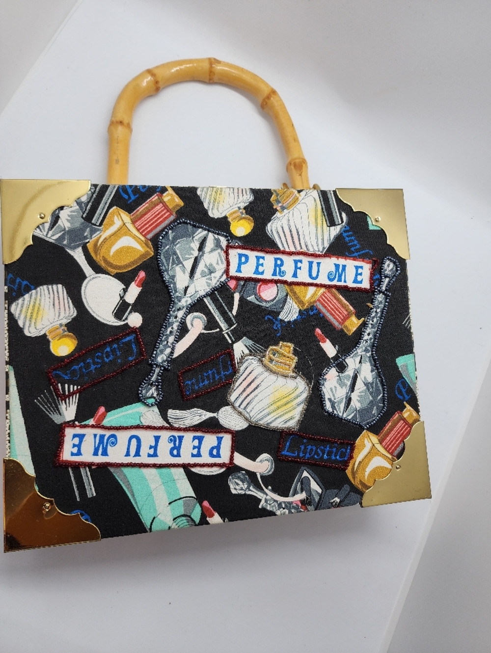 Perfume-Themed Black Cigar Box Purse
